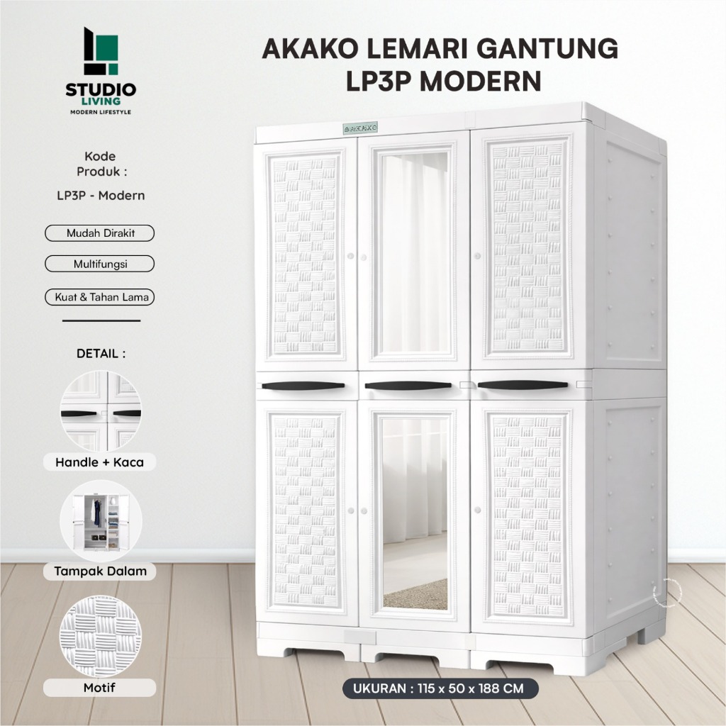 AKAKO - Lemari Pakaian Gantung + Rak Putih Super White MODERN Jumbo ( LP3P MODERN )