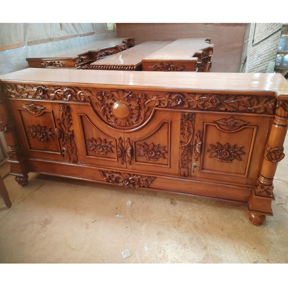 Meja Bufet TV ukir Bulan Jati Panjang 2 Meter