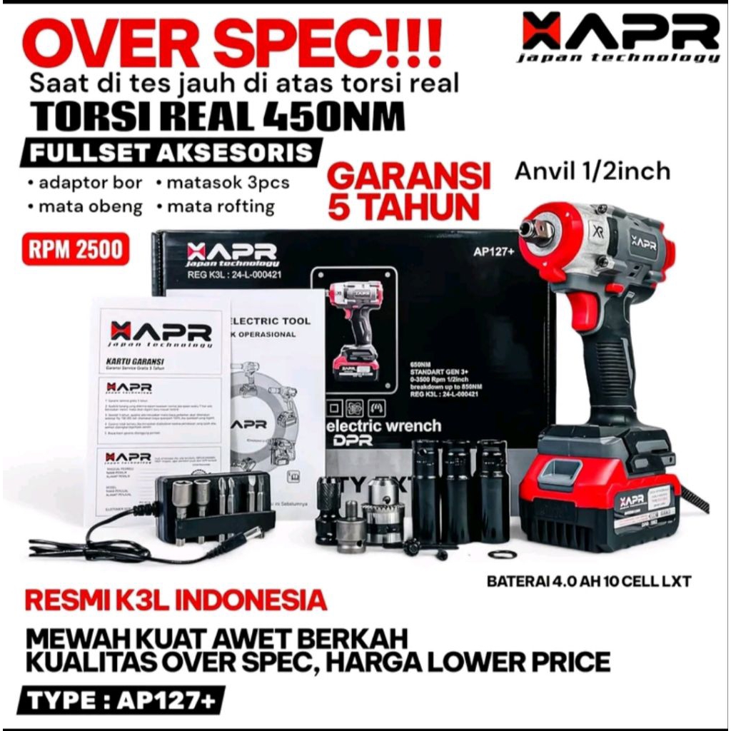 IMPACT APR WRENCH APR AP127 JAPAN 400NM MODEL DEWALT M,ESIN PEMBUKA BAUT RODA BAN 1BATRE AP127