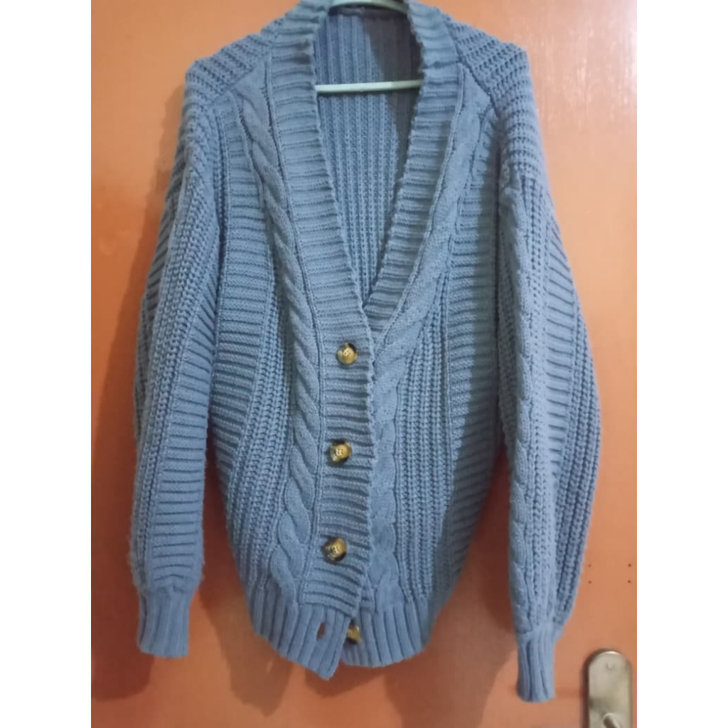 Preloved Cardigan Wanita Biru | Cardigan Rajut