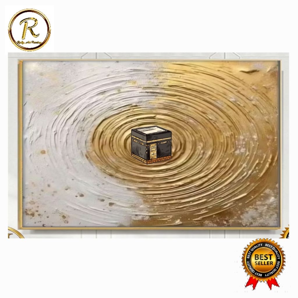 Lukisan Ka'bah Abstrak Gold Timbul Plus Frame Siap Pajang