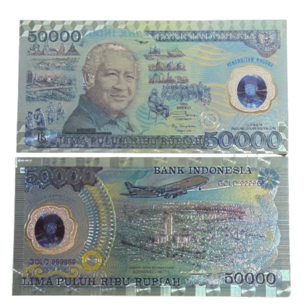 Souvenir Uang Gold Foil Indonesia 50000 Soeharto Koleksi Unik