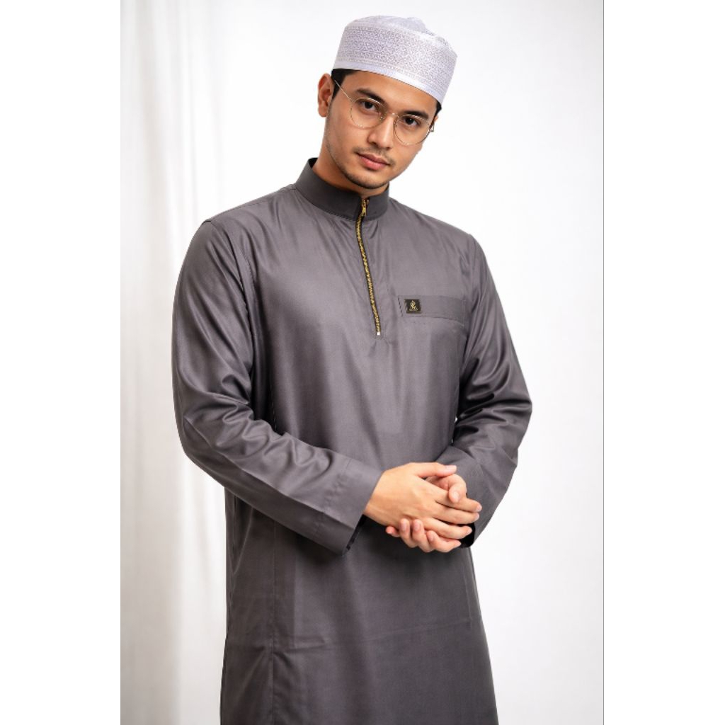 Elghazi [Thobe Basic Zipper 027] Jubah Pria Muslim Umroh Sleting Polos Tanpa Kancing