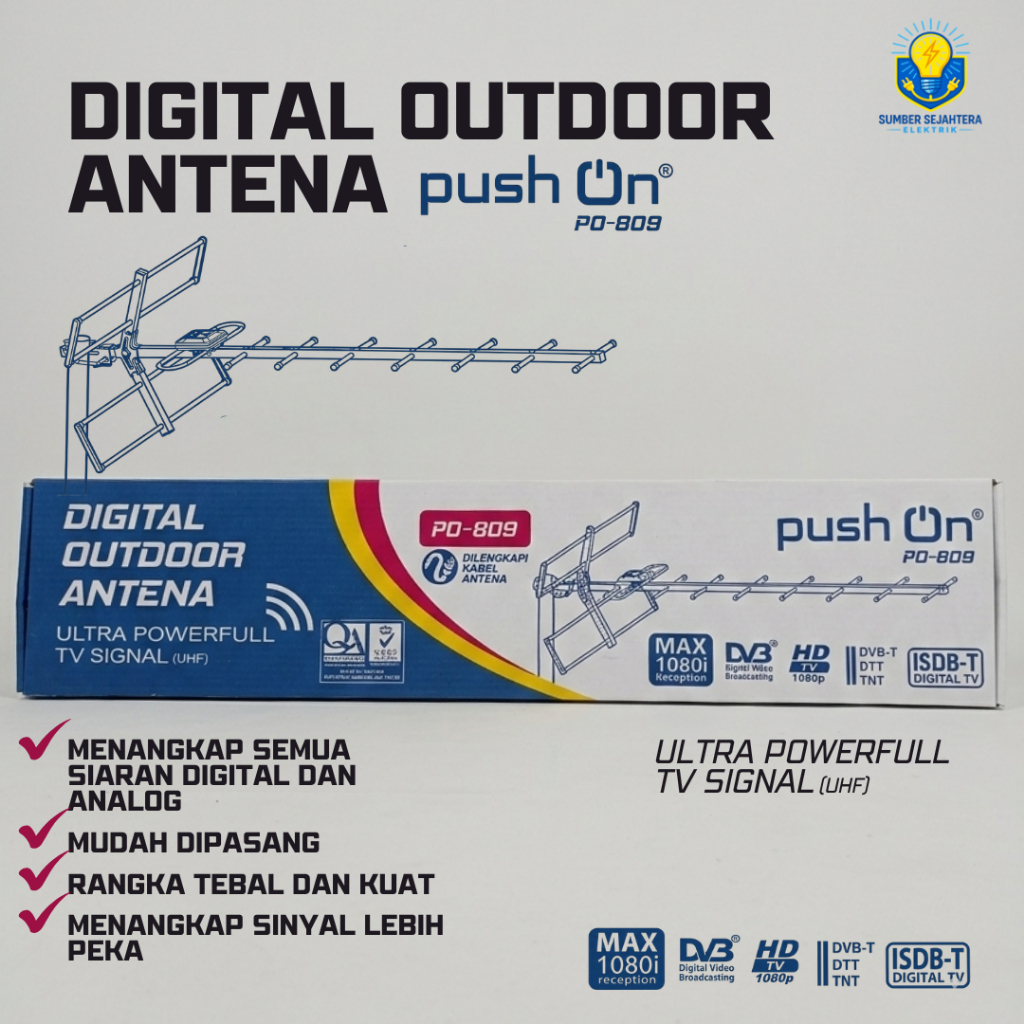 Antena TV Digital Push On PO-809