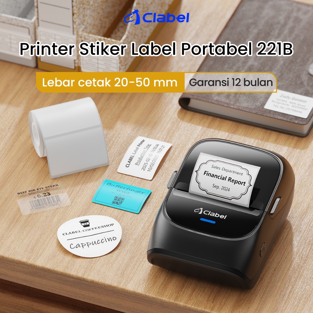 Clabel 221B printer bluetooth Tanpa Tinta, Printer Stiker Tanggal,barcode /kode QR/label/pola