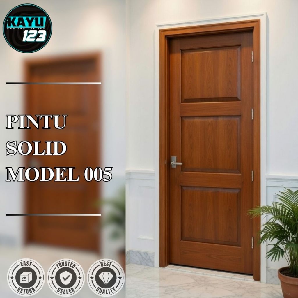Daun Pintu Solid Non Finishing Kayu Solid Premium Siap Finishing Model 005 - Bisa Custom Ukuran