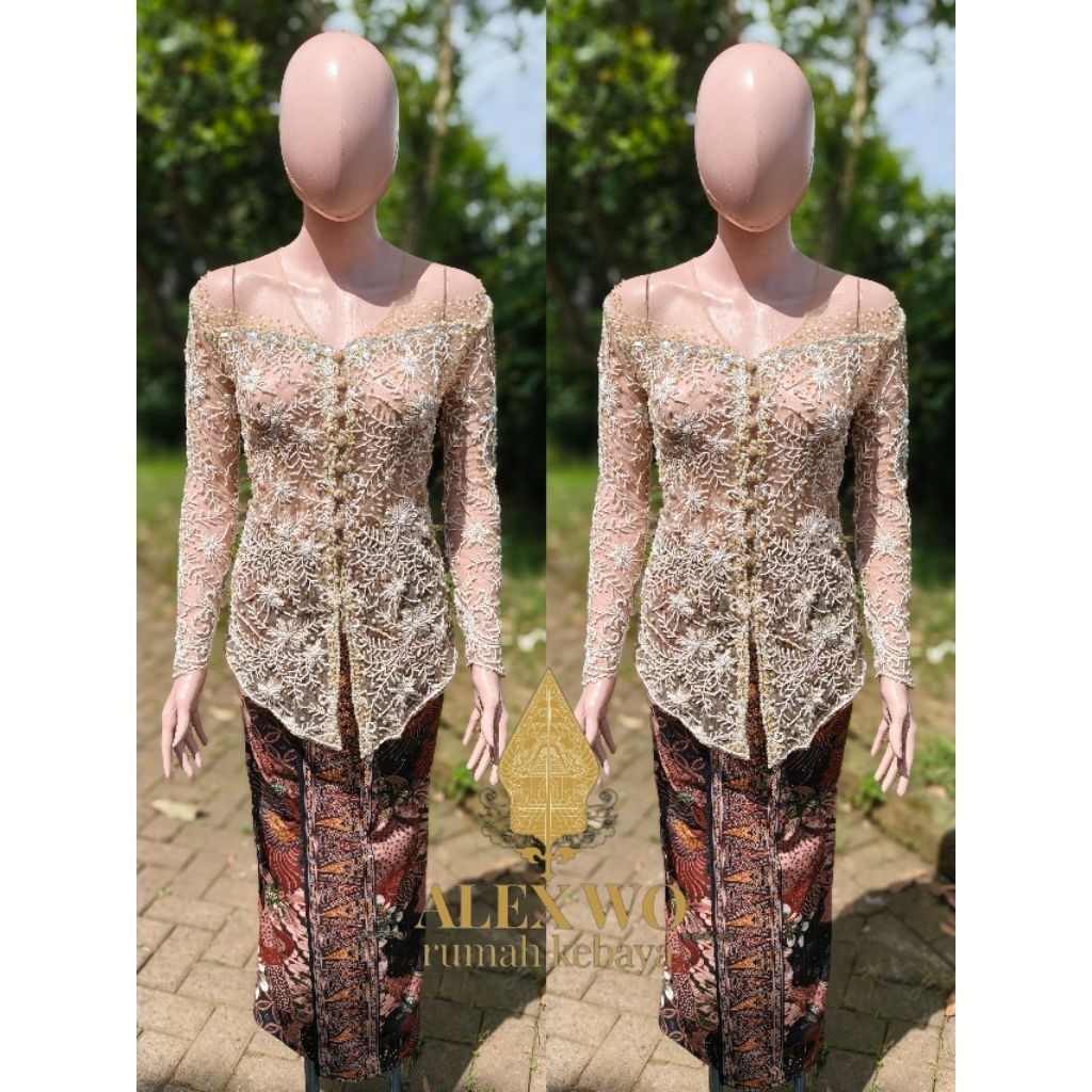 kebaya ful payet krem / Kebaya Full Payet Premium Wanita – Kebaya Pesta Mewah Elegan untuk Kondangan