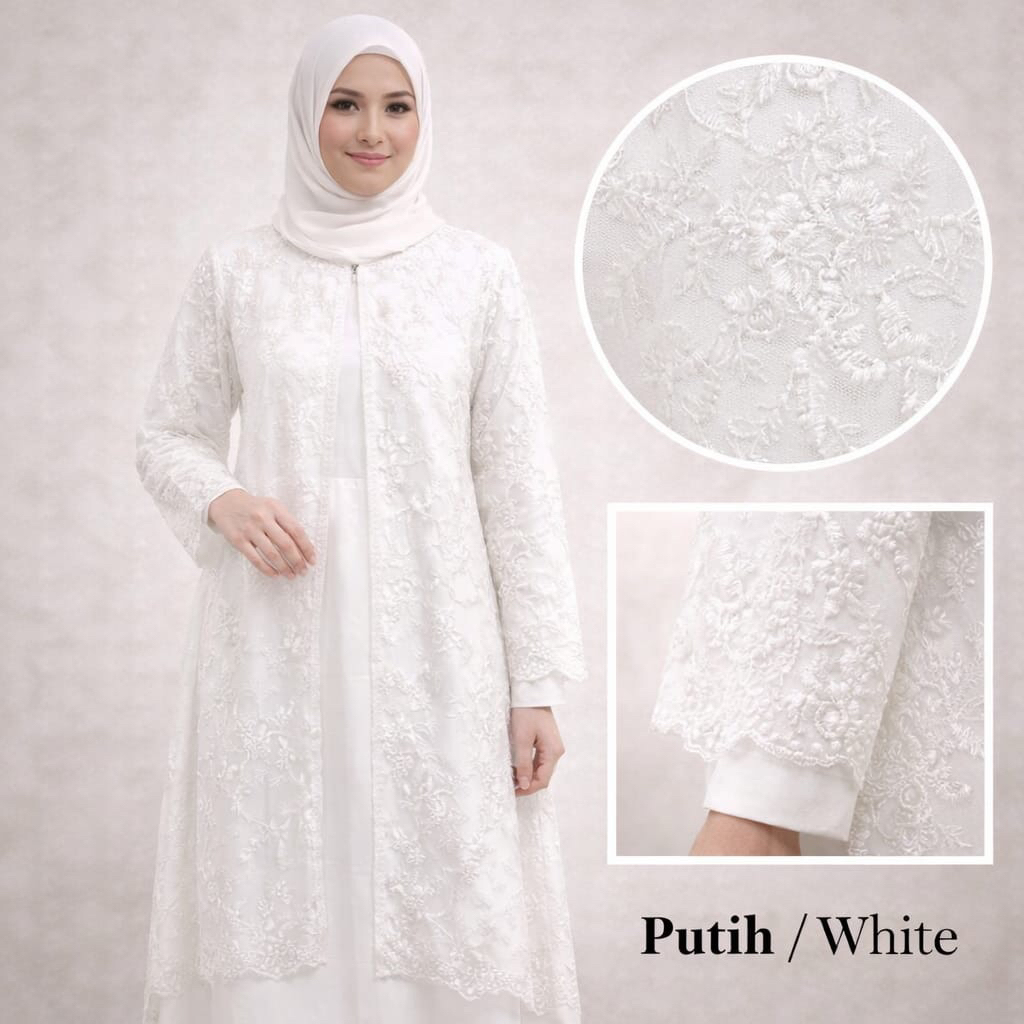 Gamis Silk Dewasa Broklat Hitam - Putih // Revo Fashion