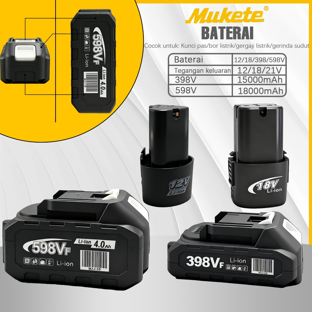 Mukete 298v/398v/598v Baterai Li-ion bor Baterai tangan/impact baterai/bor baterai  Tampilkan level 