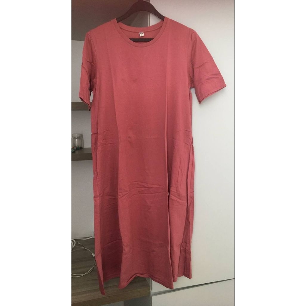 PRELOVED - UNIQLO Cotton Loose Dress Baju Wanita Midi Casual Santai Katun #Pink