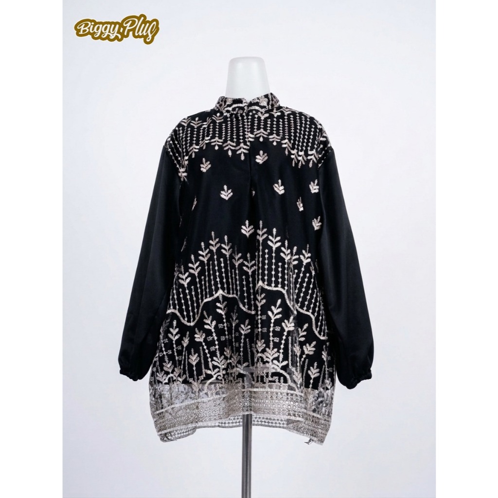 BIGGYPLUS -Kemeja Brokat Berlian Jumbo Kemeja Brokat Wanita Bigsize Kemeja Brokat Model Terbaru Kore