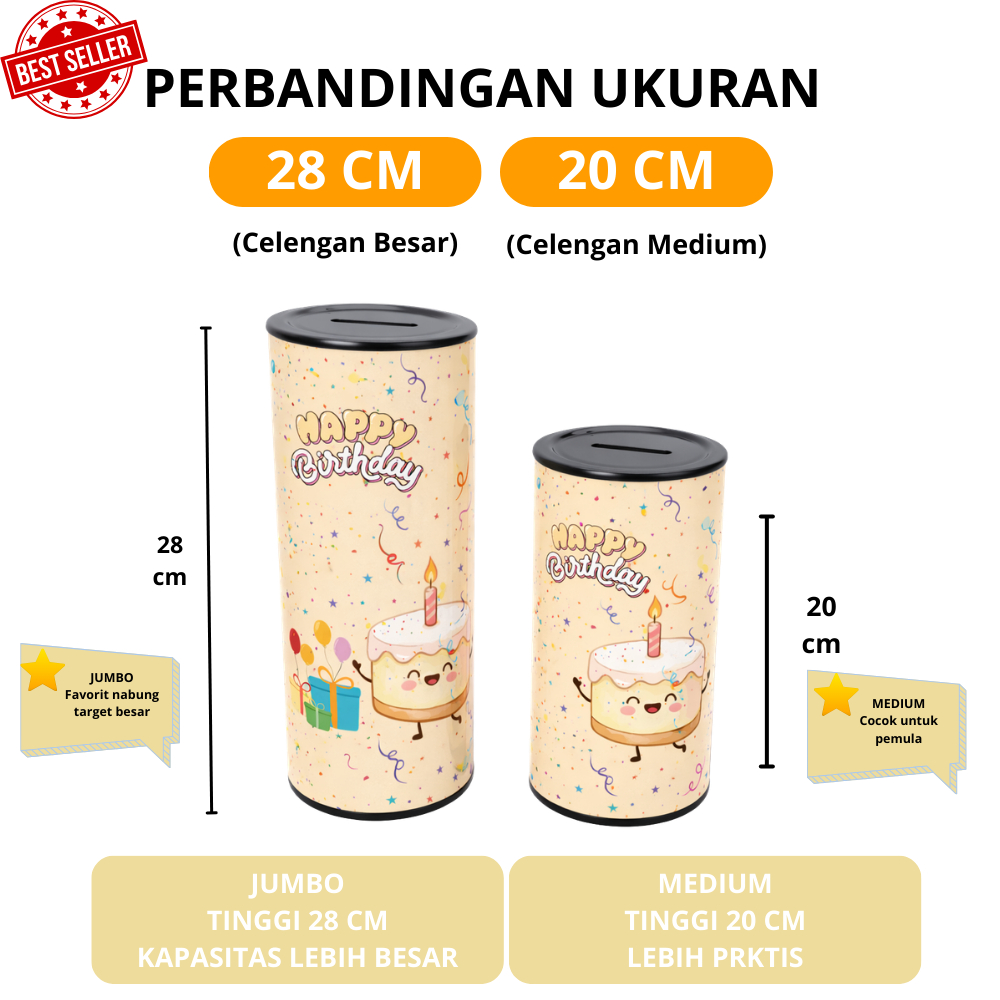 Celengan Jumbo XXL motif Brithday Souvenir unik ulang tahun coin bank Plastik