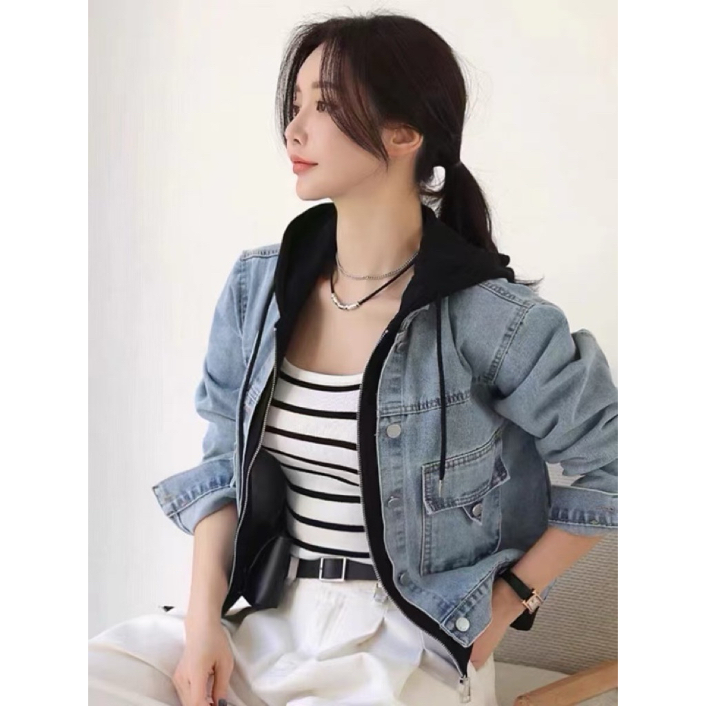 CNN-590 Jacket Hoodie Denim Jeans Wanita Lengan Panjang YH-3293