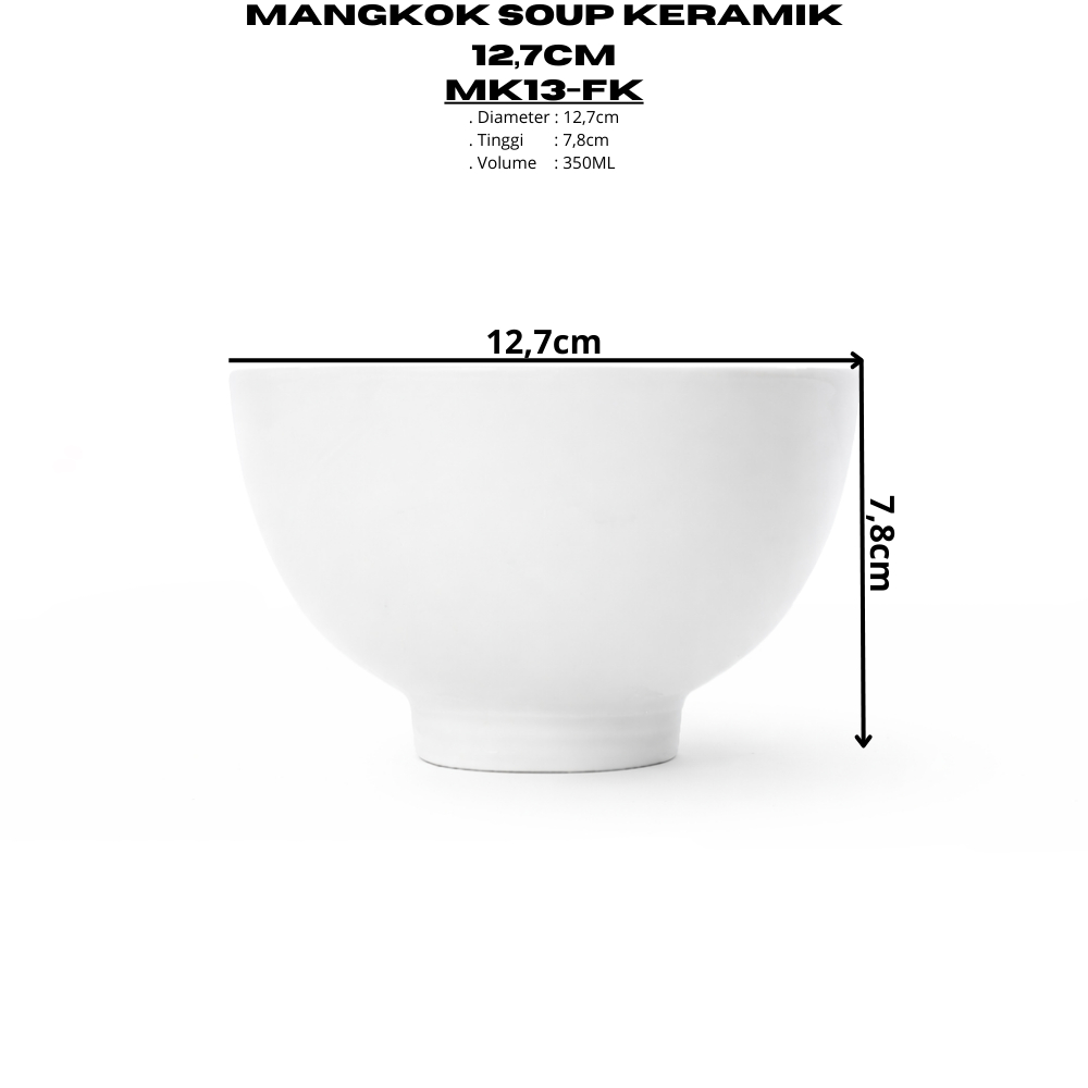 Mangkok Soup Keramik 12,7CM (1PCS) Putih Polos By Indo Keramik Mangkok Resto Soup Bowl Murah Berkual