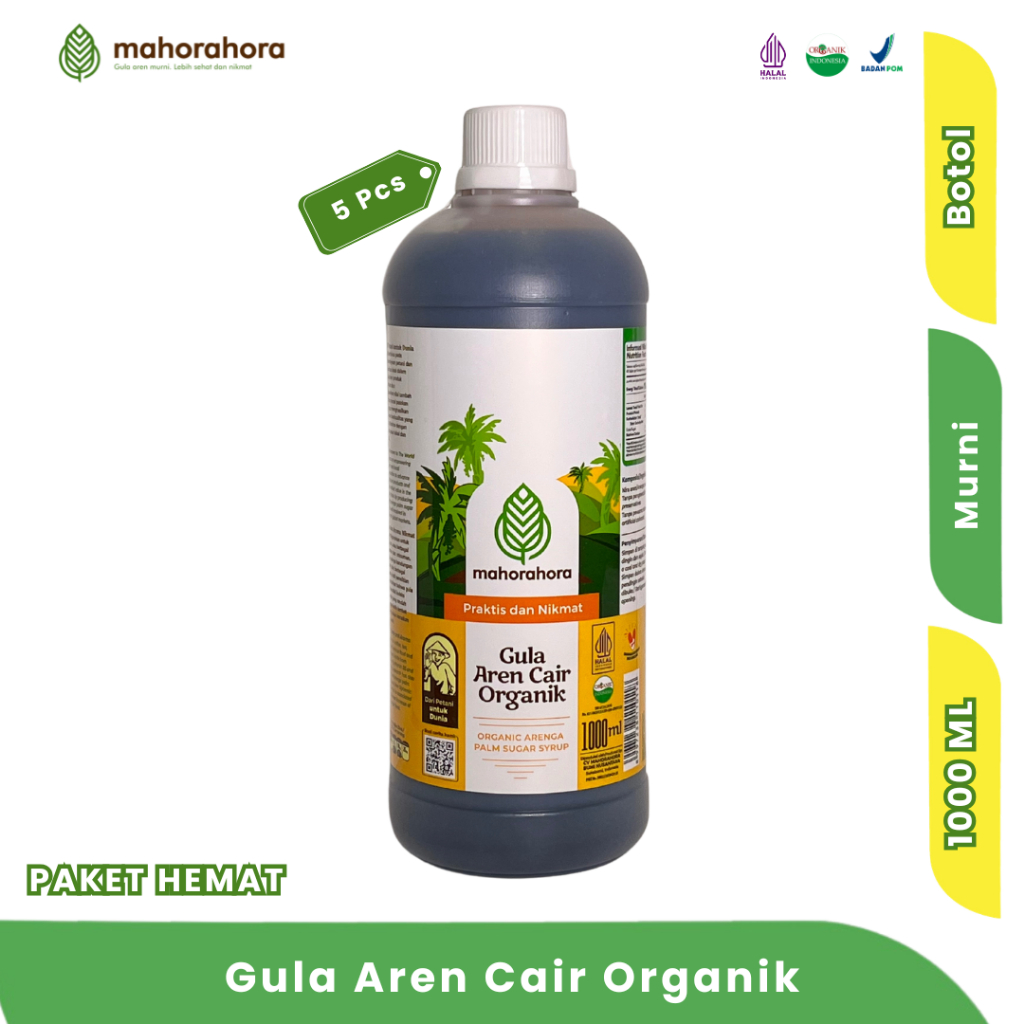 Gula Aren Cair Murni dan Organik 1 Liter - 5 PCS Mahorahora [Premium, Halal, Low GI, Sertifikasi] Pa