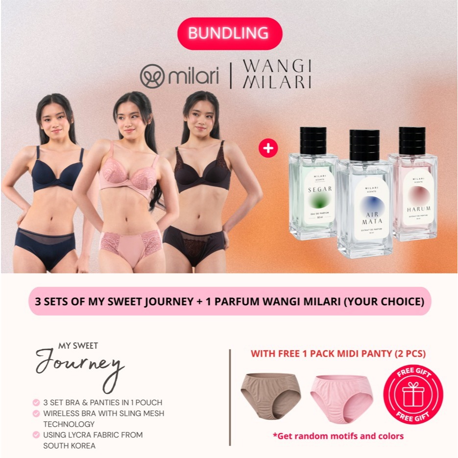 BUNDLING MILARI BRA LYCRA SERIES MY SWEET JOURNEY WITH WANGI MILARI FREE PANTIES MIDI 1 PACK
