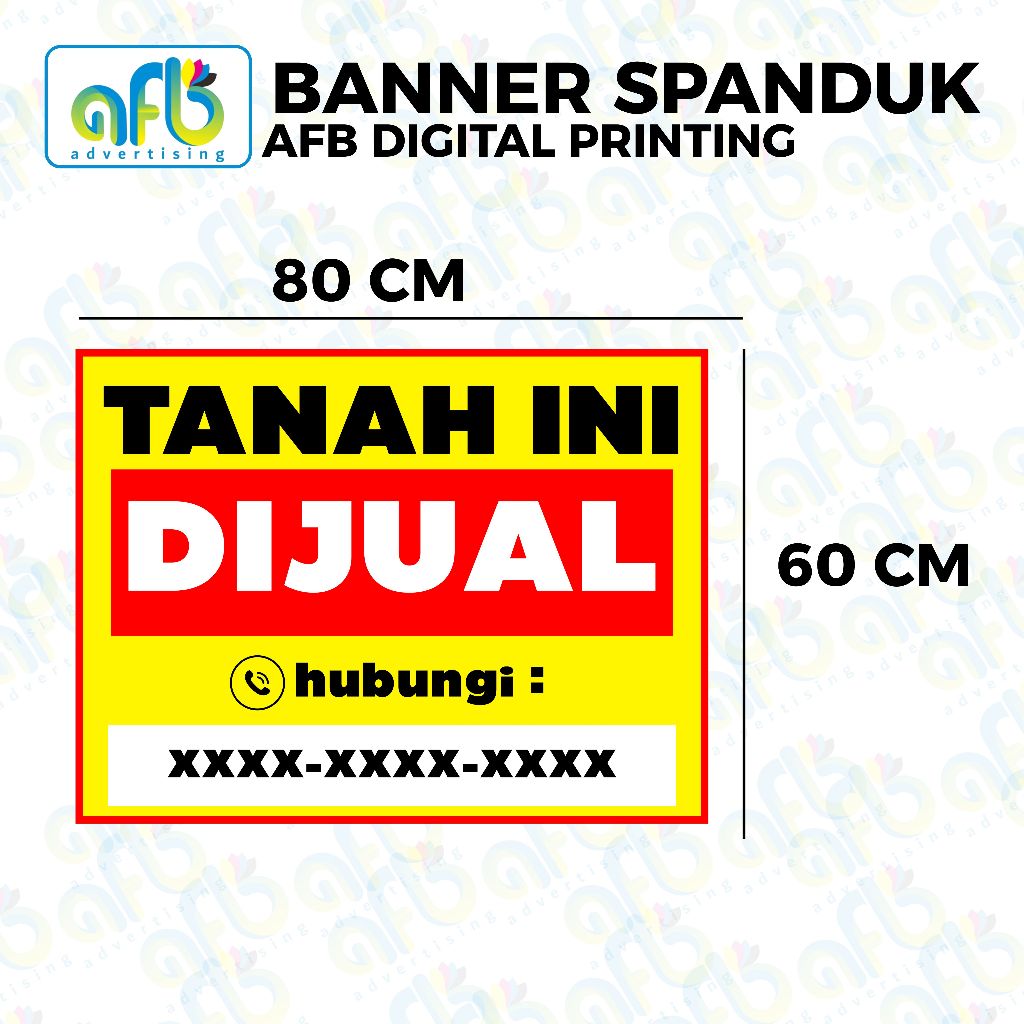 AFB PRINTING - Banner Spanduk Properti tulisan (TANAH INI DIJUAL), Ukuran 80x60, ukuran100x80, ukura