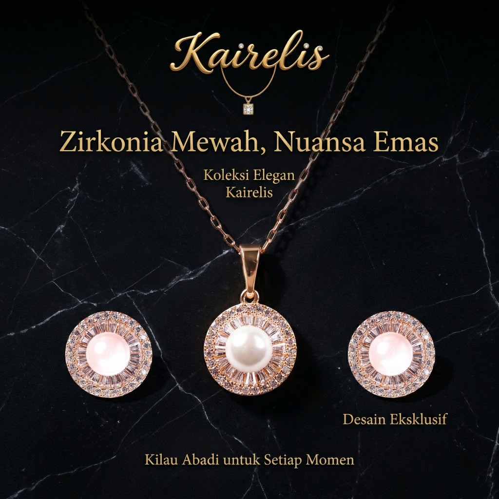 KAIRELIS Perhiasan Crystal Swarovski Soleil Pearl Crystal Set | Set Kalung & Anting Mutiara Kristal 