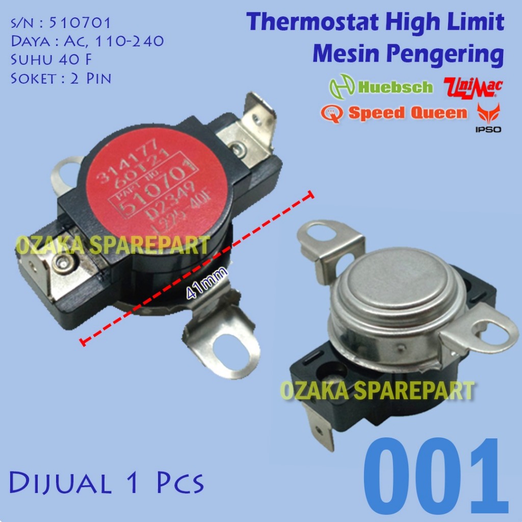 Thermostat High Limit Red Mesin Pengering / Dryer Ipso, Speed Queen / Speedqueen, Huebsch, Unimac W-
