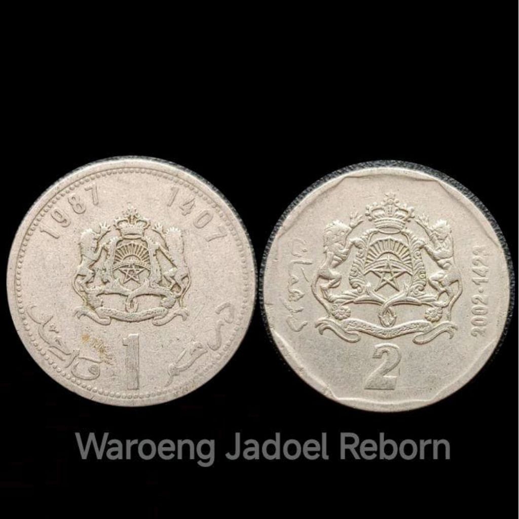 Koin Maroko 1 dirham dan 2 dirham Maroco 1974-2002 mahar Souvenir koleksi uang logam coin Bekas lama