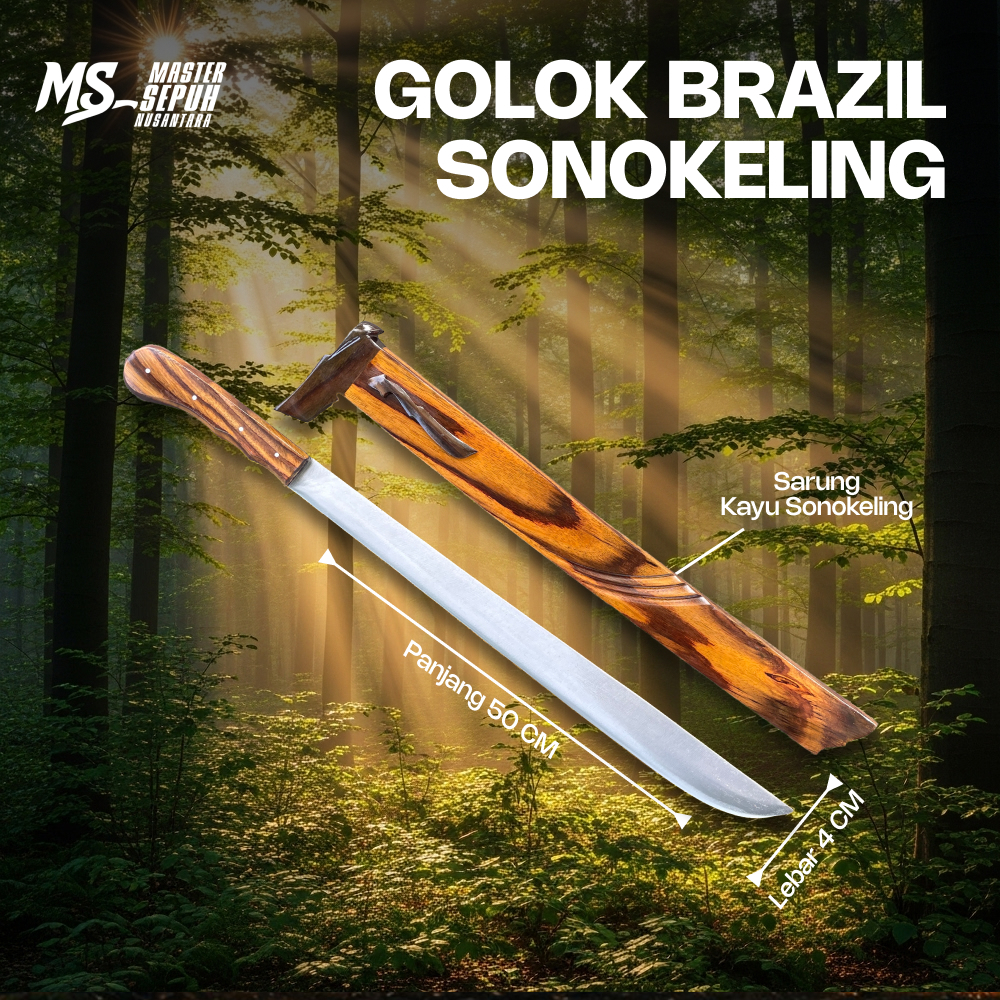 Perkakas Golok Panjang 50 cm Brazil Tramontina Sarung Kayu | Golok Kebun Berkebun Baja Sup9 | MSN