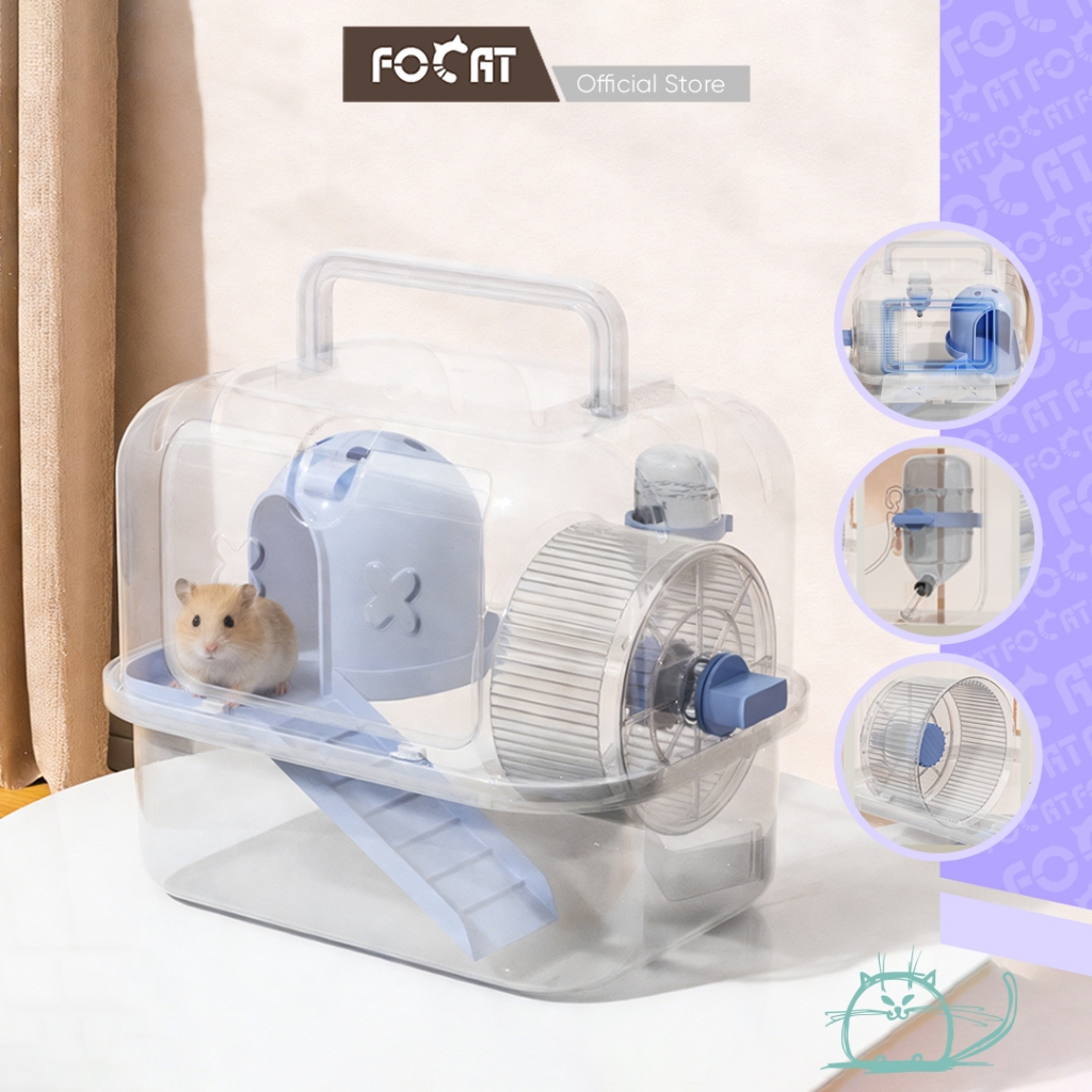 FOCAT Kandang Hamster Portable 2 Tingkat F24A Rumah Hamster Transparan Fasilitas Lengkap
