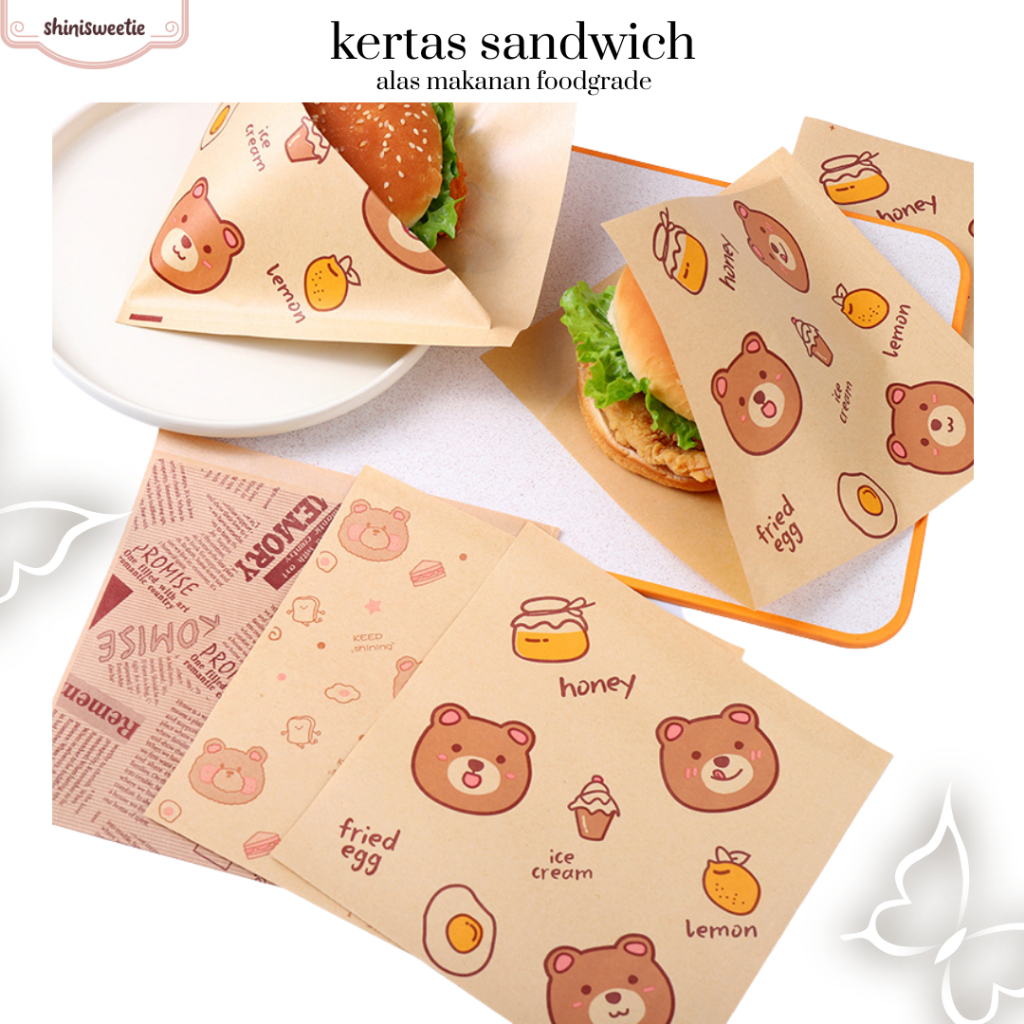 50 Kertas Alas Bento Cake Sandwich Wax Paper Laminasi Foodgrade