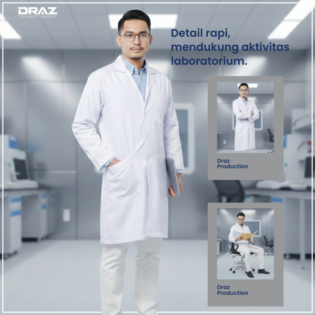 TOKODRAZ - Jas Lab Jas Laboratorium Lengan Panjang Jas Lab Putih Lengan Panjang Pria Wanita Baju Lab
