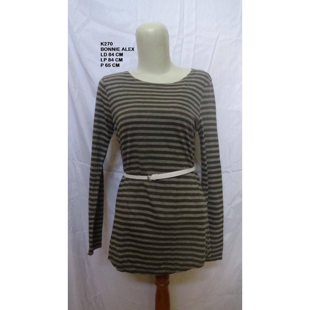 Atasan Wanita Bonnie Alex Stripe Long Sleeve Grey Brown - K270