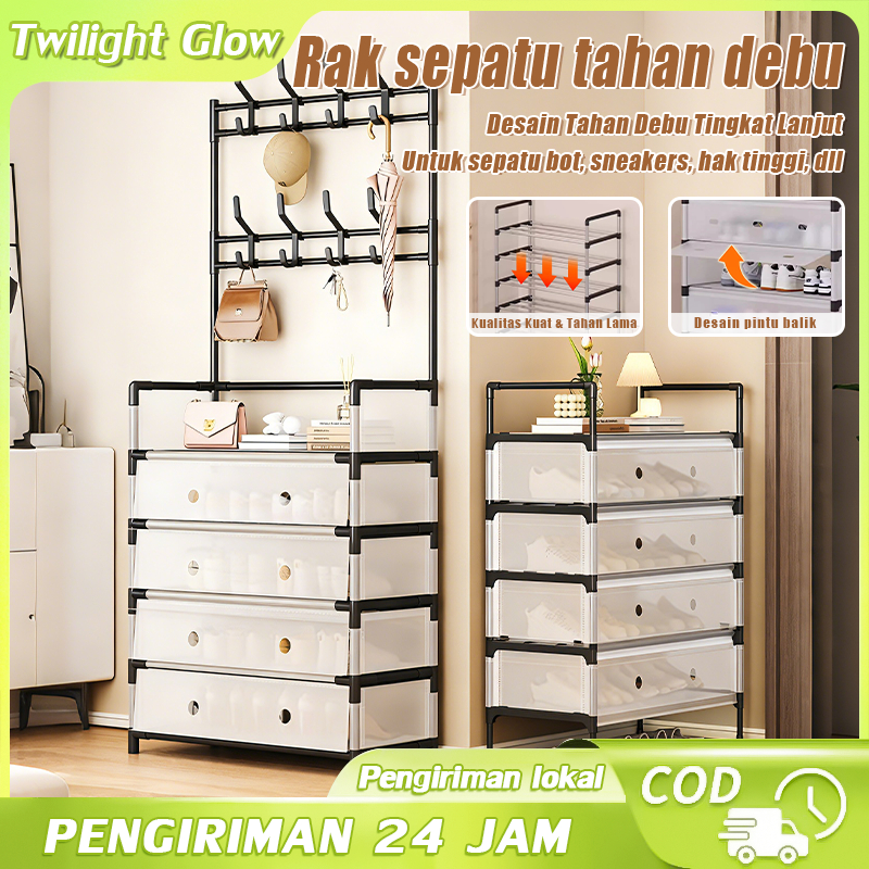 Twilight Glow Rak Sepatu Tertutup Anti Debu Rak Gantung Tas Topi Rak Sepatu Sederhana Besi Kokoh  Se