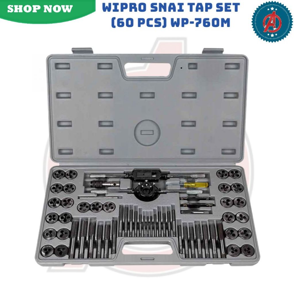 Hand Tap Die 1 SET 60Pcs WIPRO WP760M / Alat Snai Snei Senai Tap Ulir 60 Pcs WP760M WIPRO