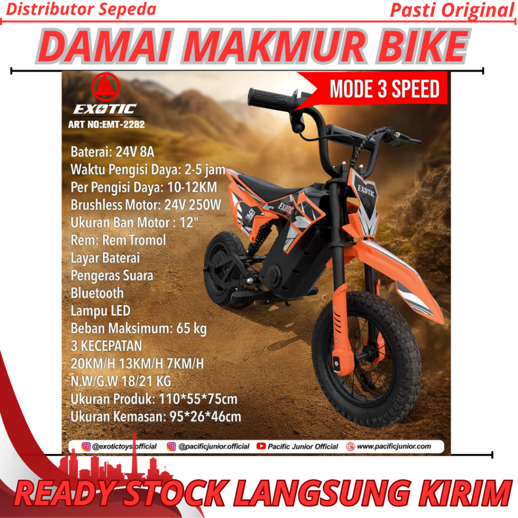 Sepeda Motor Listrik Anak Exotic EMT 2282 NEW 2026 TRAIL 24V