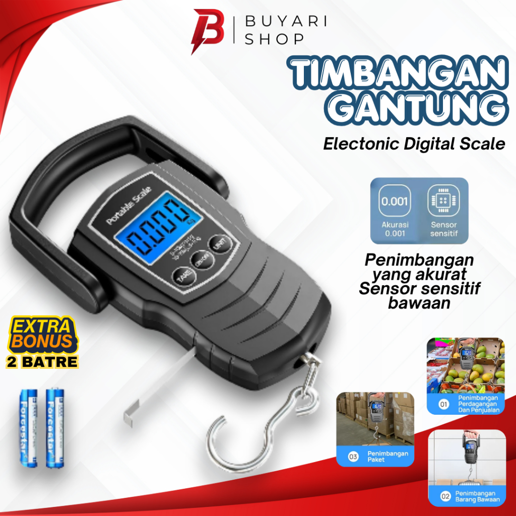 Timbangan Gantung Digital 75Kg Timbangan Ikan Laundry Ekspedisi TIMBANGAN GANTUNG DIGITAL Bonus 2 Ba