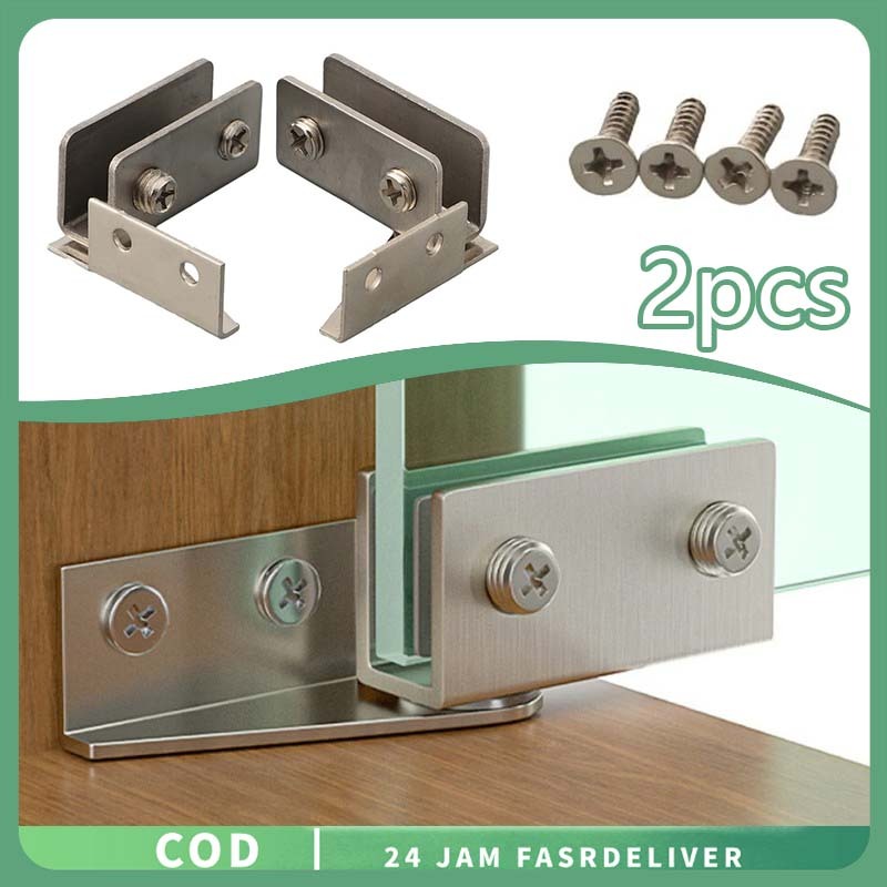 2pcs Engsel Kaca Jepit Tidak Perlu Pengeboran Engsel Lemari Kaca Universal Engsel Jepit Kaca