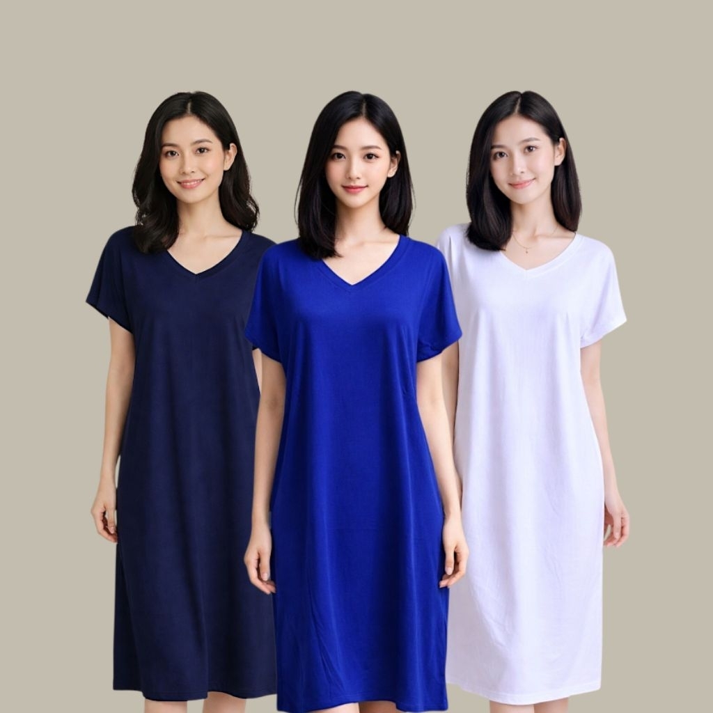 [New] 133 Poppy Dress | Baju Terusan Wanita Bahan Katun Navy Biru Putih
