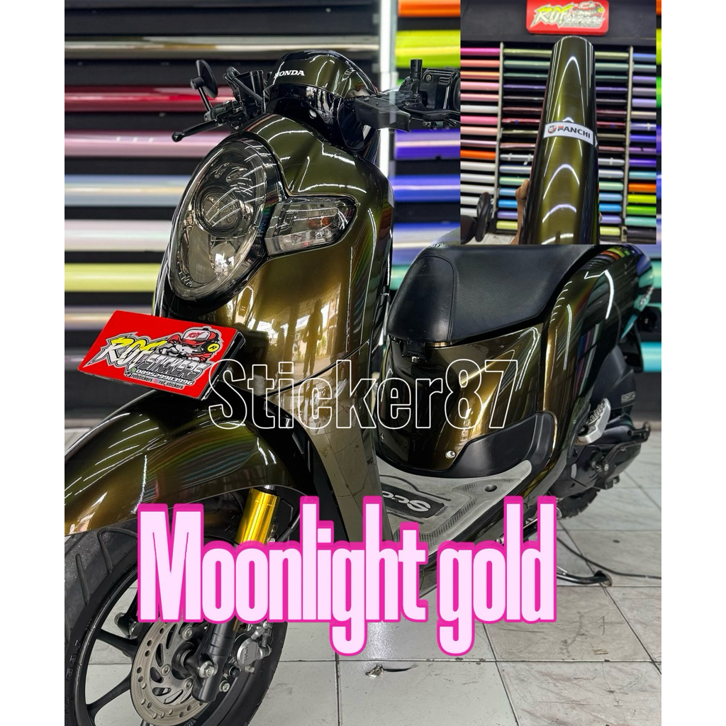 stiker skotlet lis motor hitam lembayung gold moonlight gold
