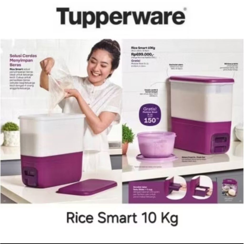 Tupperware Rice Smart 10 Kg / Wadah Premium Beras Kacang Biji Gandum