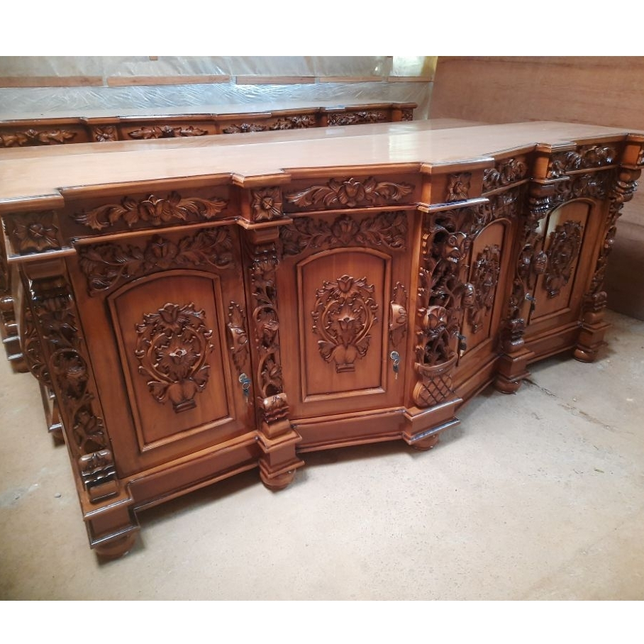 Bufet TV Ukir Shima Spanyol Kayu Jati Panjang 2 Meter