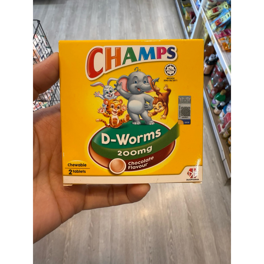 Champs D-Worms Obat Cacing Tablet Rasa Coklat untuk Anak dan Dewasa