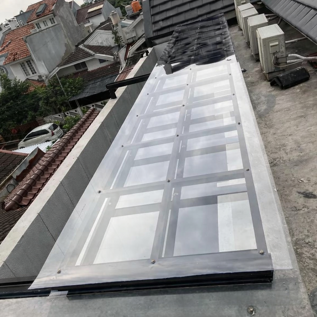 kanopi sleding dalam ruangan atap solarfat warna putih manual