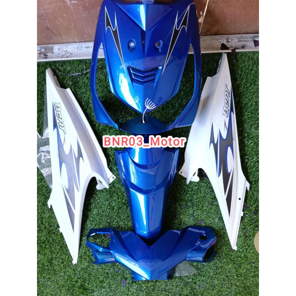 Cover Body Halus Honda Beat Karbu Custom Warna Putih X Biru Candy+ Striping