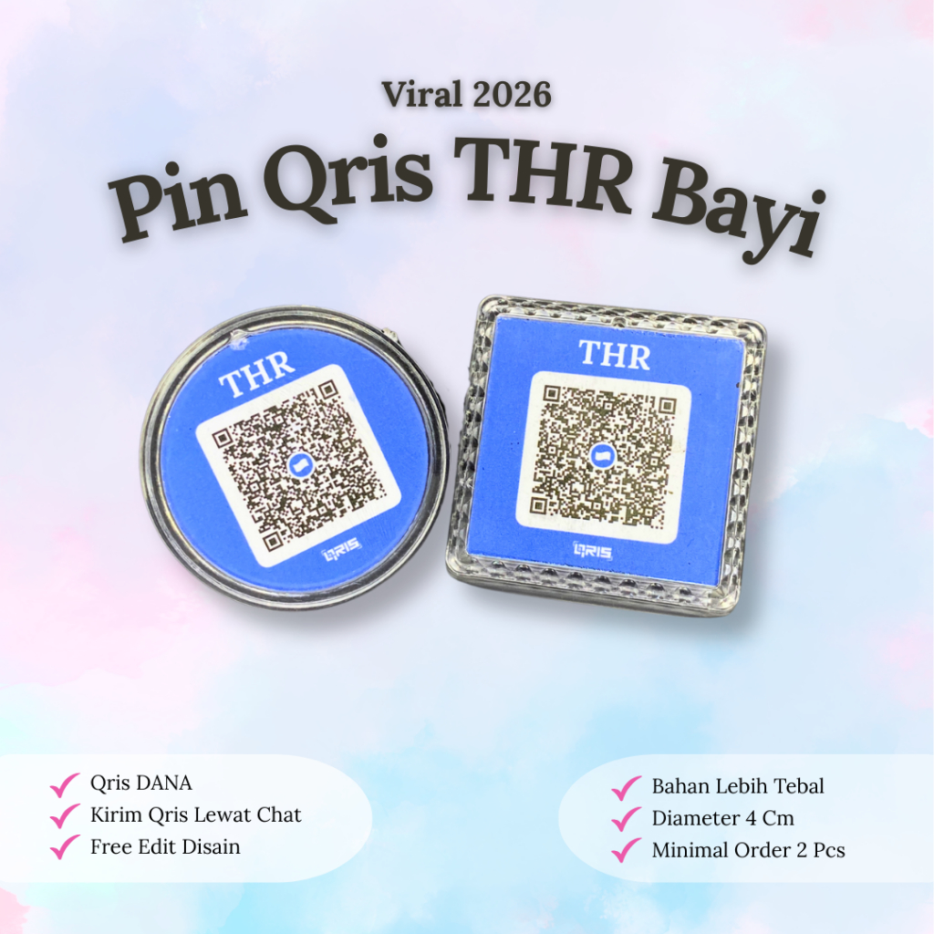 Custom Pin Qris Dana THR Bayi Hari Raya Lebaran / Pin Akrilik Dompet Bayi / Qris Anak
