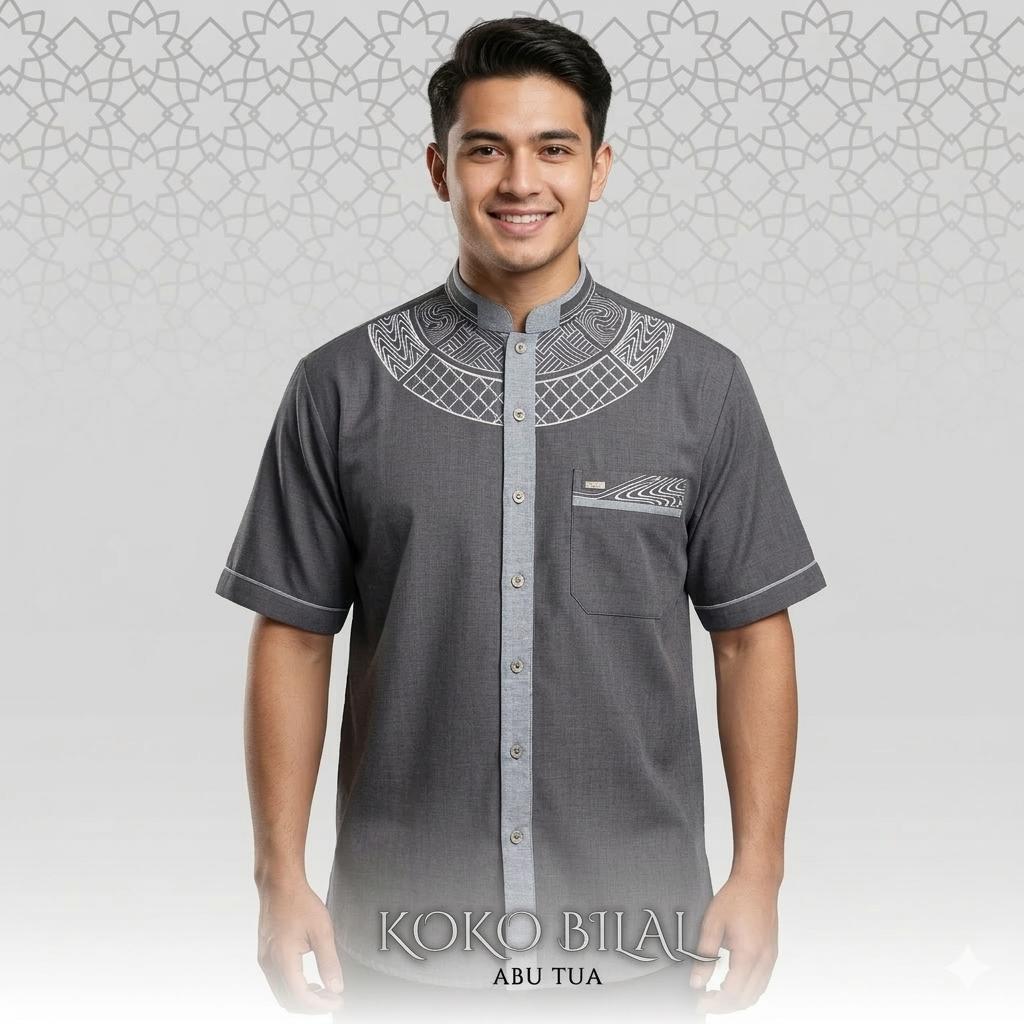 [Asriyani] Atasan Baju Koko Biilal Lengan Pendek Katun Interlis Grit A Terbaru Kombinasi Warna Bordi