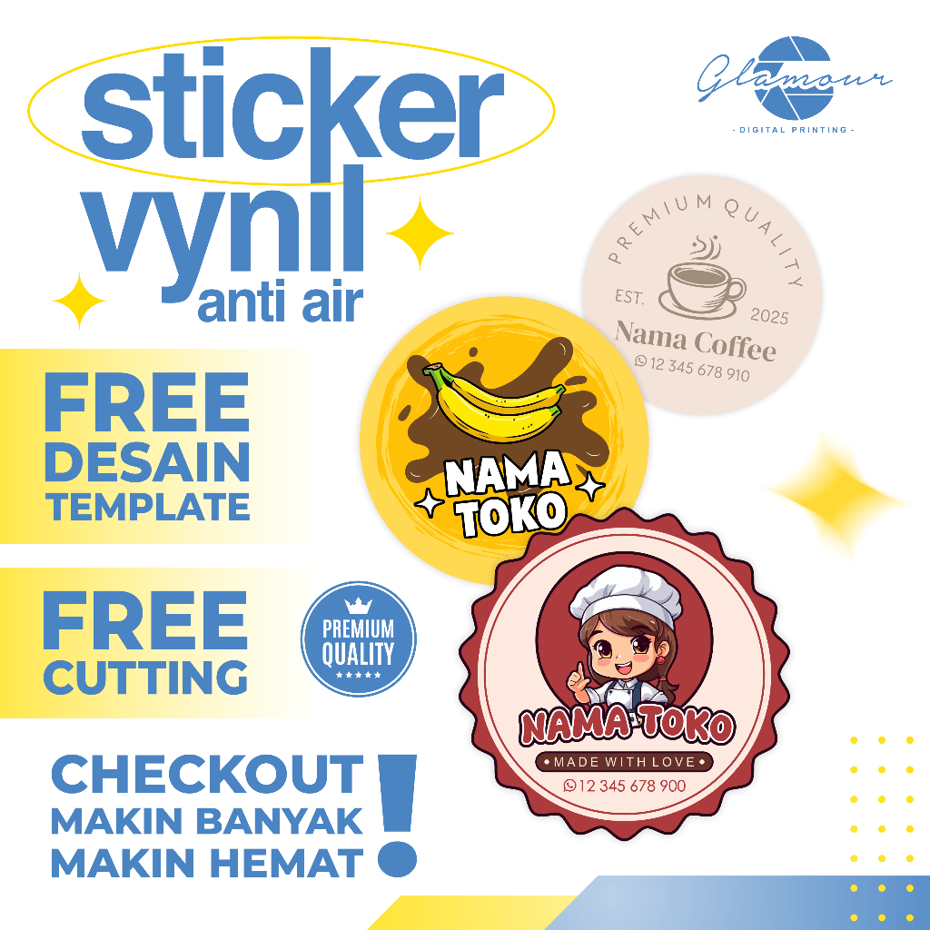 Stiker Label Waterproof Anti Air Custom Kemasan Makanan Botol Minuman Toples Kue Frozen Food