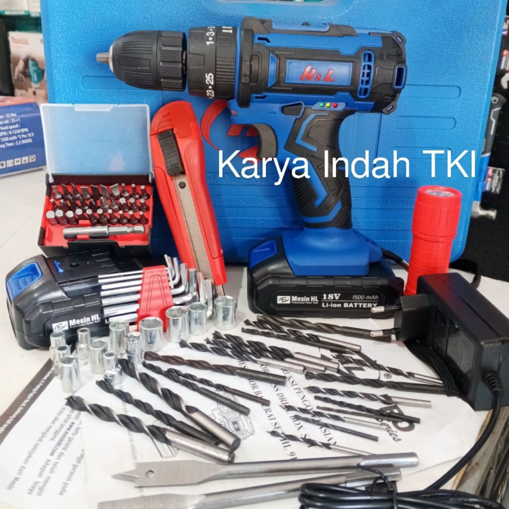 Bor Baterai 18VOLT HNL 912 BOXSET BOR BATA RINGAN BAJA H&L HL912 Cordless Drill Aksesories SET