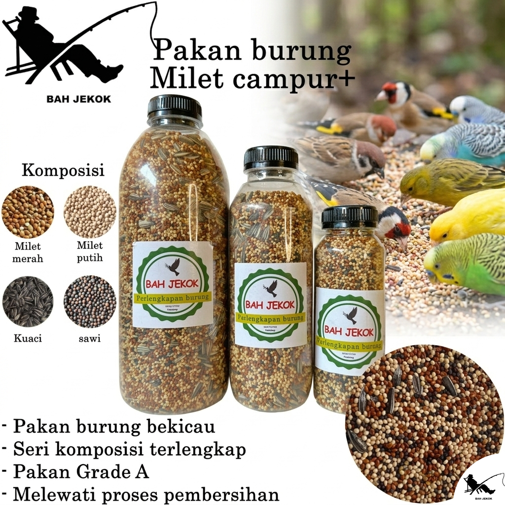 Milet campur+ untuk pakan burung Lovebird Parkit Kenari Perkutut Finch dll (800gr).