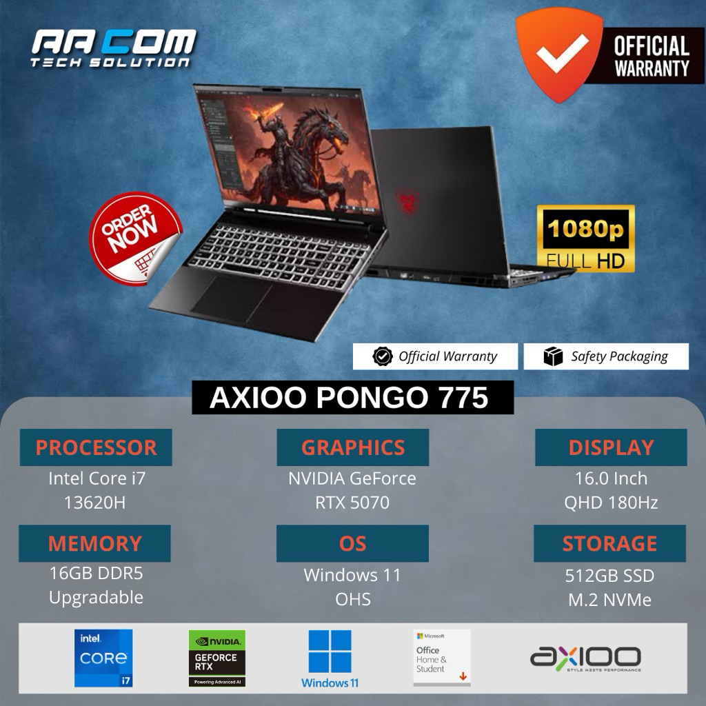 LAPTOP AXIOO PONGO 775 CORE i7 13620H 16GB 512GB RTX 5070 8GB 16QHD+ 180HZ W11