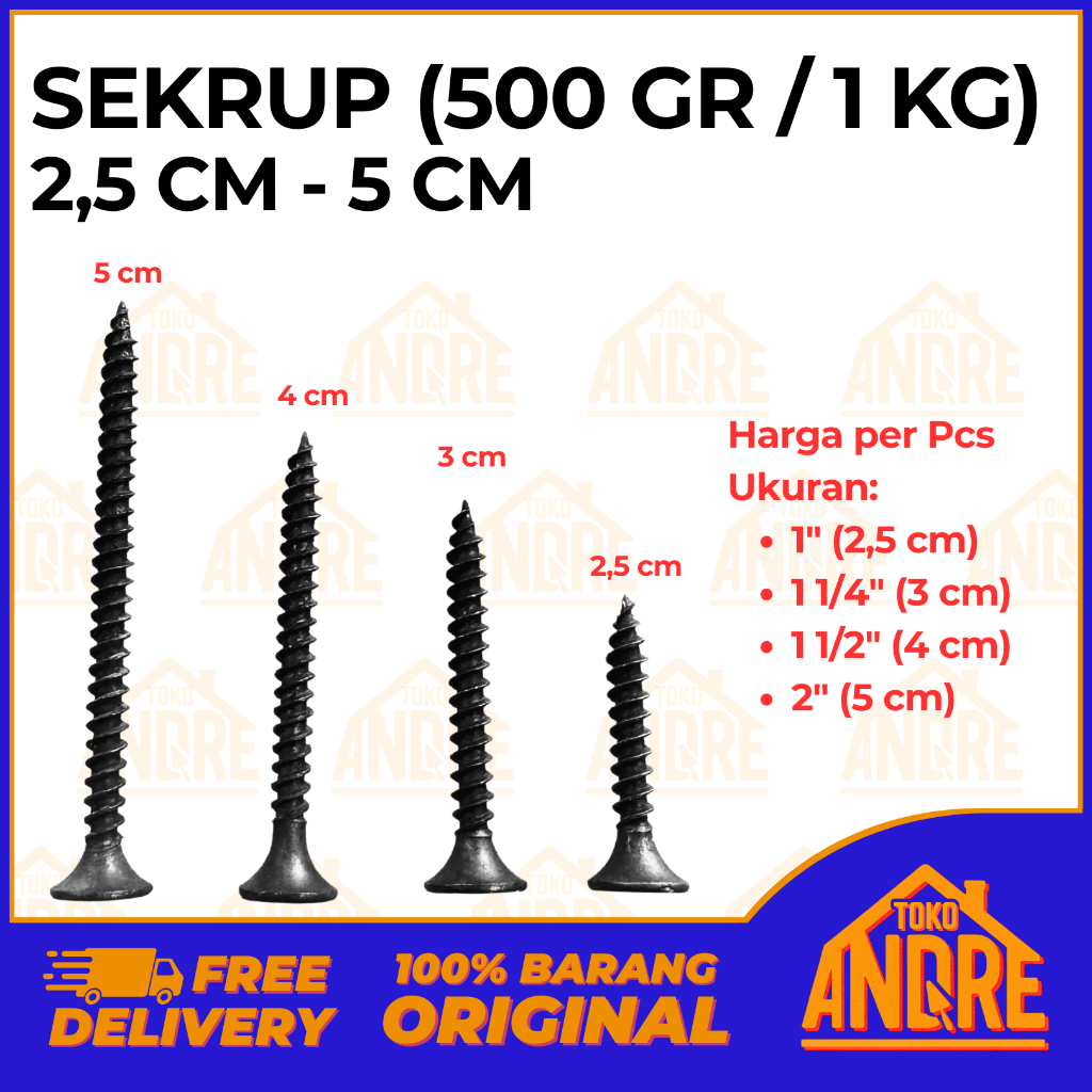 Sekrup 2,5 cm / 3 cm / 4 cm / 5 cm 1 Kg 1/2 Kg Kayu Serbaguna Skrup Satuan Gypsum Baja Drywall Screw