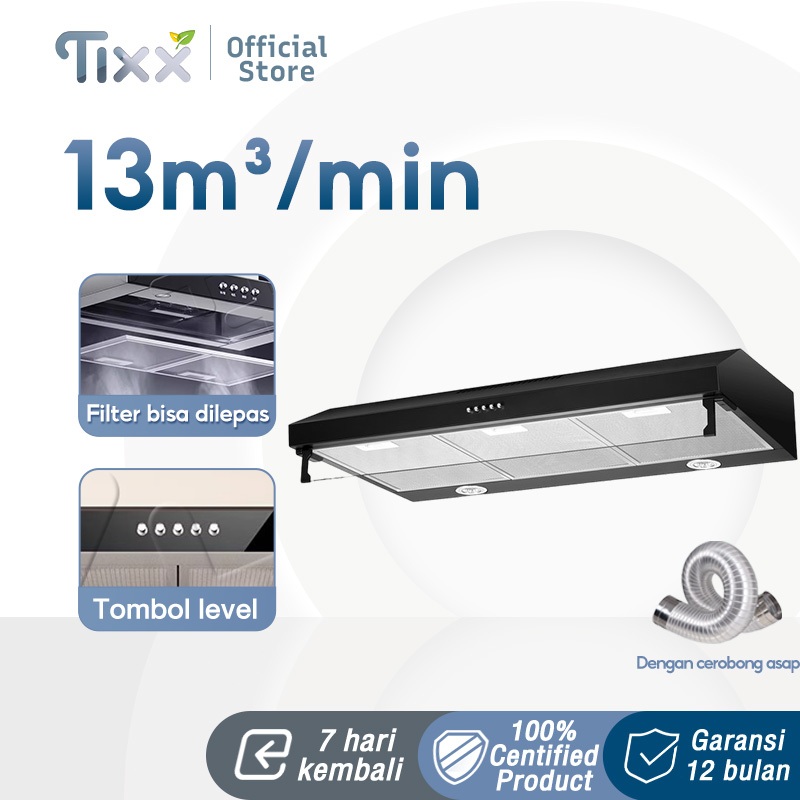 TIXX Cooker Hood Dengan Cerobong Asap Penghisap Asap 90CM 13m³/Min Kitchen Hood