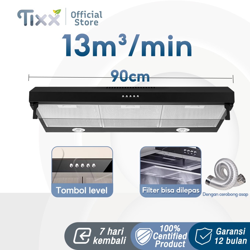 TIXX Cooker Hood 90cm Dengan Cerobong Asap Penghisap Asap Dapur Kitchen Hood